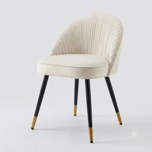 Luxury White Shell Upholstered Dining Chair with Black Metal Legs